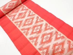 アンティーク　本場筑前博多　縞に松皮菱模様織り出し八寸帯地反物